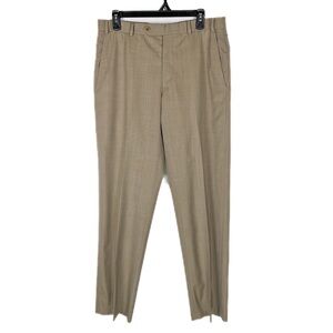Brooks Brothers 346 Mens Dress Pants 34x30 Wool Flat Front Tan Made In Egypt
